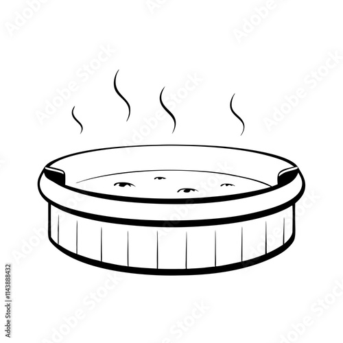 Outdoor hot tub line drawing with steam, relaxing, transparent background