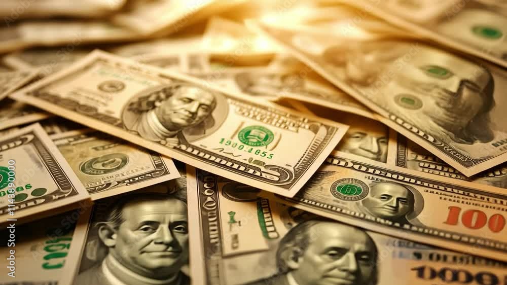 Wealth and Prosperity: A captivating close-up shot of US dollar bills, meticulously arranged to evoke a sense of affluence and financial success.