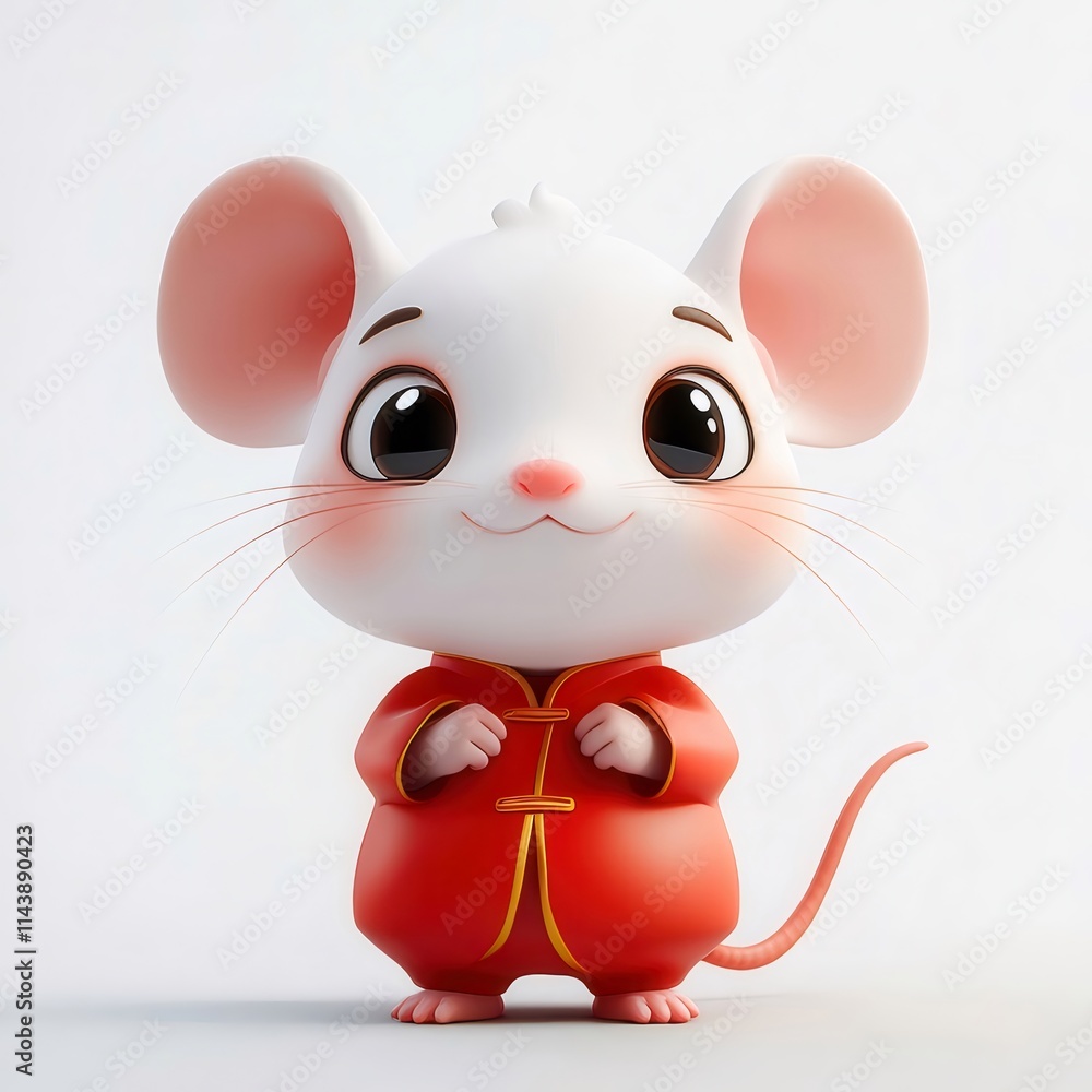 Adorable cartoon mouse in red traditional outfit. Adorable cartoon mouse in red traditional outfit.
