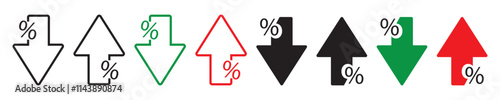 Percent arrow up and down symbols stock vector.