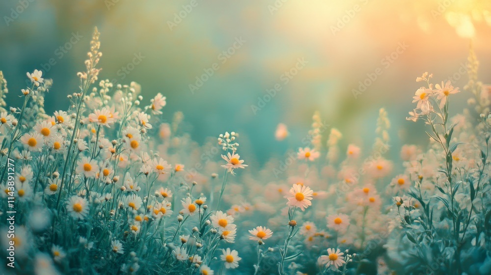 Serene Meadow of Wildflowers Bathed in Soft Golden Light at Dusk, Captured in a Dreamy Atmosphere with a Gentle Blur and Colorful Hues Serene Meadow of Wildflowers Bathed in Soft Golden Light at Dusk, Captured in a Dreamy Atmosphere with a Gentle Blur and Colorful Hues