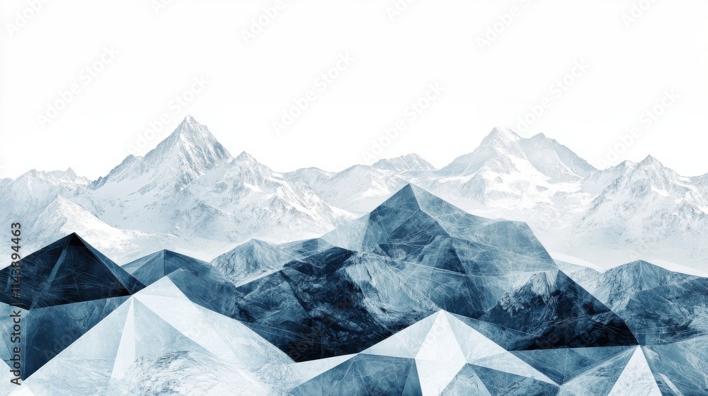 Obraz premium Snow-capped mountains rise majestically against a clear sky, showcasing nature's stunning beauty and pristine landscapes in winter
