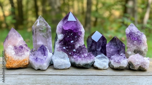 Crystal stones quartz colorful amethyst stone purple crystals variety photo