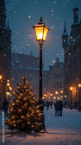 Warm Glow in the Snowy Town Square