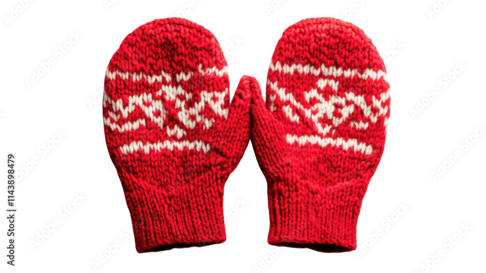 A Cozy Pair of Red Mittens with a Beautiful Knitted Pattern Perfect for Winter Accessories and Gift Giving. A Cozy Pair of Red Mittens with a Beautiful Knitted Pattern Perfect for Winter Accessories and Gift Giving.