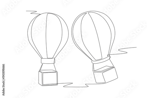 Two hot air balloons. Hot air balloon concept one-line drawing
