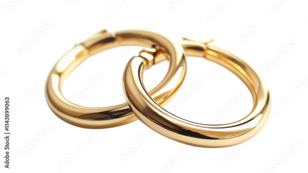 Elegant Pair of Round Gold Hoop Earrings Displayed on a Clean White Background Perfect for Fashion Blogs and Jewelry Retailers. Elegant Pair of Round Gold Hoop Earrings Displayed on a Clean White Background Perfect for Fashion Blogs and Jewelry Retailers.