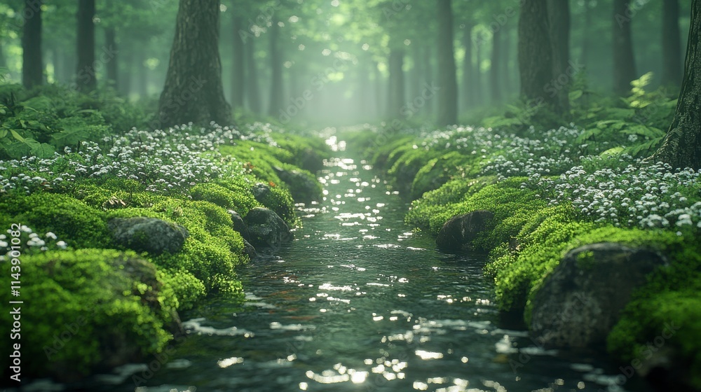 Obraz premium Enchanted Forest Creek: A Serene Nature Escape