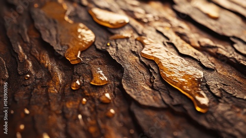 Close-up view of pine tree bark showcasing texture and resin details in a natural setting photo