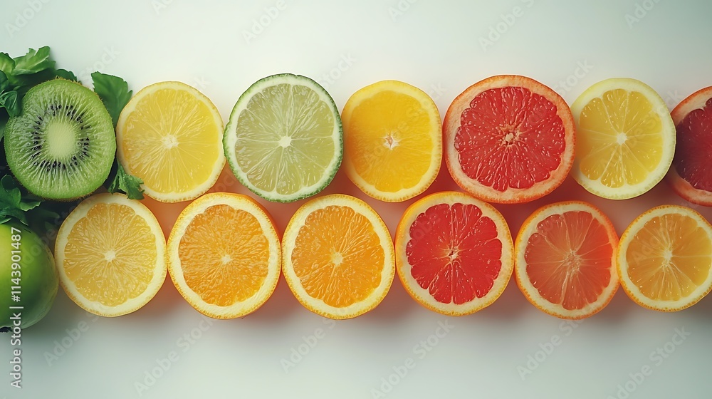 Colorful citrus fruit arrangement on white surface vibrant display Colorful citrus fruit arrangement on white surface vibrant display