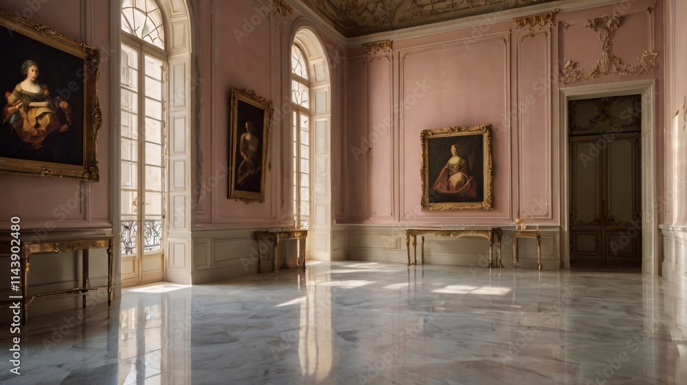 Fototapeta premium Opulent Rococo Ballroom with Gilded Decor and Marble Elegance V4