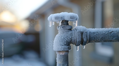 Frozen water pipe and ice covered faucet highlighting winter s harsh effects on plumbing photo