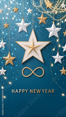 Shimmering Stars & Gold Decorations, Dreamy New Year Celebration V1
