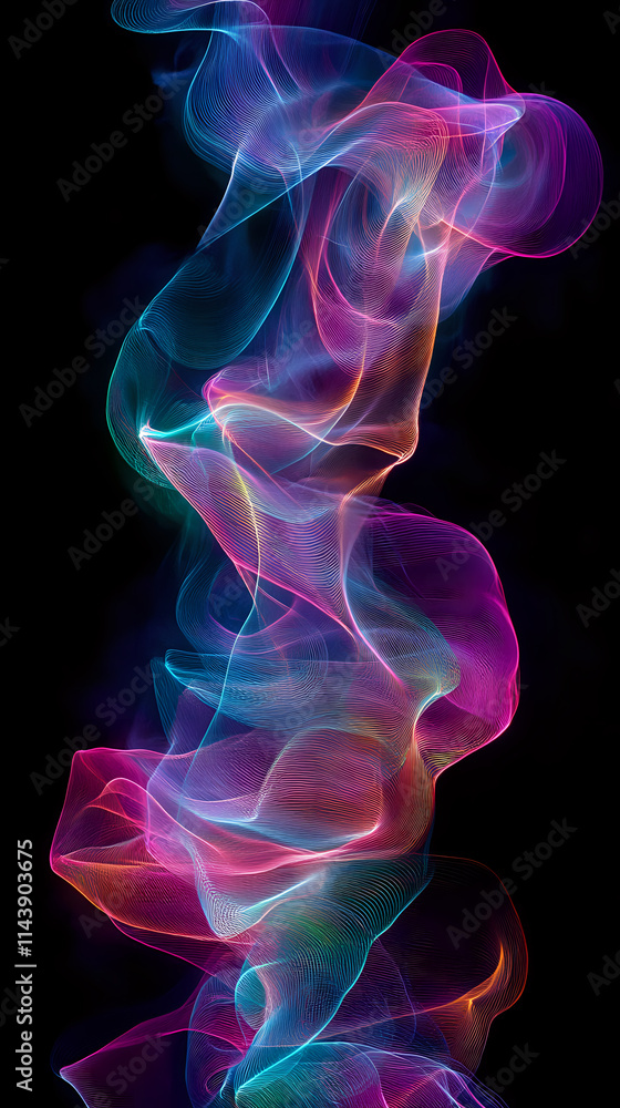 Fluid Neon Light Streams Cascading Across Dark Space Creating Intricate Narratives Fluid Neon Light Streams Cascading Across Dark Space Creating Intricate Narratives
