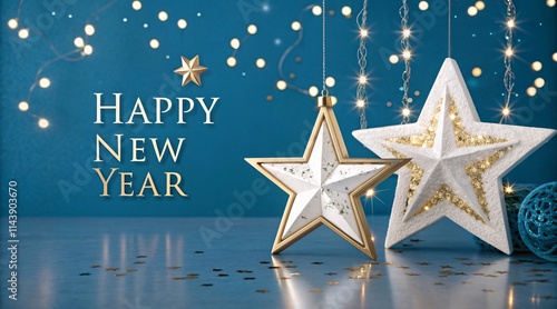 Shimmering Stars & Gold Decorations, Dreamy New Year Celebration V7