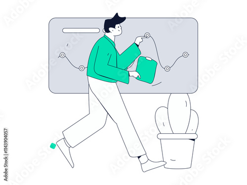 Flat vector illustration of business people operating work scene
