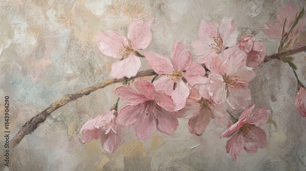 Blooming cherry blossoms adorn a branch in vibrant pink hues during the spring season Blooming cherry blossoms adorn a branch in vibrant pink hues during the spring season