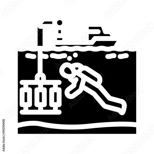oceanographer with equipment world ocean glyph icon vector. oceanographer with equipment world ocean sign. isolated symbol illustration