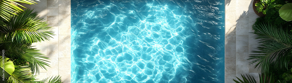 Azure Pool, Tranquil Water, Sunlit Reflections, Lush Tropical Surroundings Azure Pool, Tranquil Water, Sunlit Reflections, Lush Tropical Surroundings