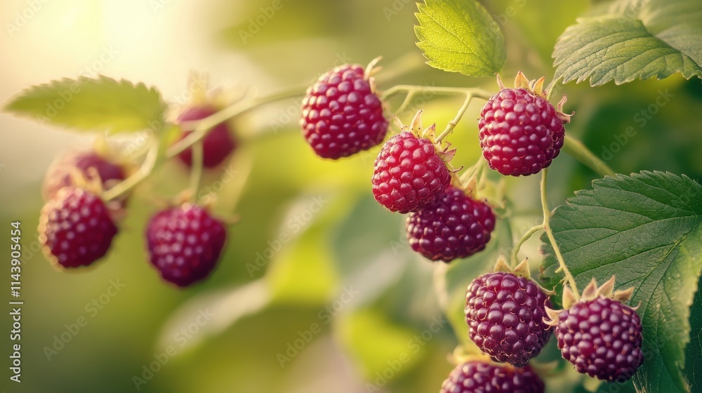 Close-up of ripe summer berries showcasing vibrant colors and fresh textures in a garden setting during golden hour Close-up of ripe summer berries showcasing vibrant colors and fresh textures in a garden setting during golden hour