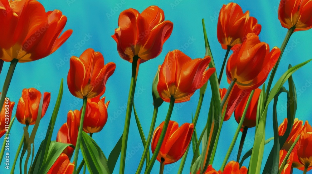 Stunning Vivid Red Tulips Against a Light Blue Sky: A Breathtaking Floral Display Stunning Vivid Red Tulips Against a Light Blue Sky: A Breathtaking Floral Display