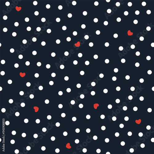 Groovy background with tiny hearts. Valentine day cheerful seamless pattern. Vector polka dot wallpaper with romantic vibes. Cute print for fabric, paper, kids clothes and accessories