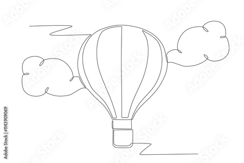 Hot air balloon in the clouds. Hot air balloon concept one-line drawing