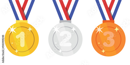 Gold silver and bronze medals, Winner trophy award, prize goblet.