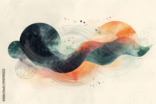 A minimalist illustration with organic shapes and subtle watercolor textures.