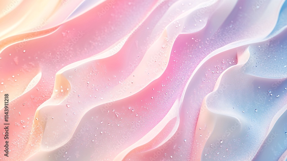 Soft pastel waves create a dreamy, ethereal backdrop with subtle water droplets glistening on the surface. Soft pastel waves create a dreamy, ethereal backdrop with subtle water droplets glistening on the surface.