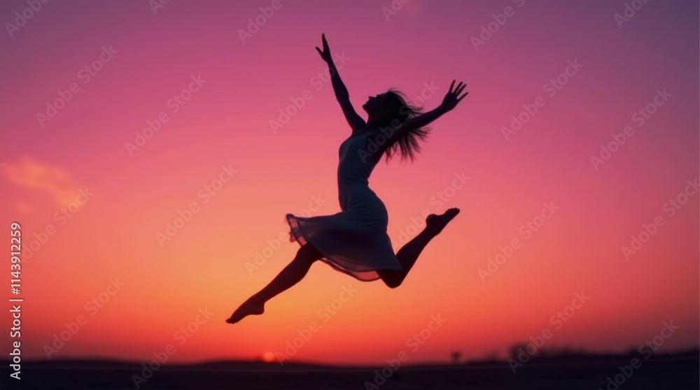 Dancer Silhouetted Against a Vibrant Sunset Dancer Silhouetted Against a Vibrant Sunset