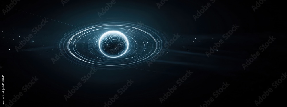 Mysterious Cosmic Black Hole Surrounded by Spinning Rings of Light in a Starry Dark Space Background Mysterious Cosmic Black Hole Surrounded by Spinning Rings of Light in a Starry Dark Space Background
