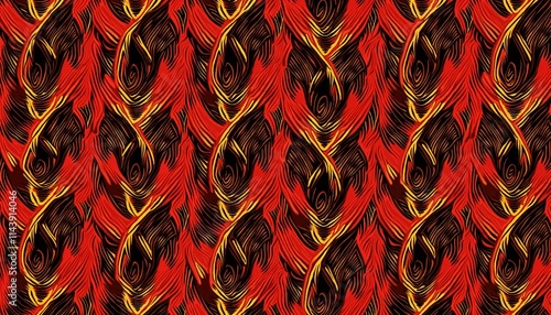 African-inspired pattern background in vibrant red and gold tones for artistic designs