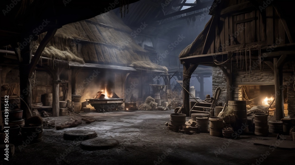 Hardworking Farmer Milking a Cow in a Rustic Traditional Barn Setting Amidst a Peaceful Pastoral Countryside Landscape Hardworking Farmer Milking a Cow in a Rustic Traditional Barn Setting Amidst a Peaceful Pastoral Countryside Landscape