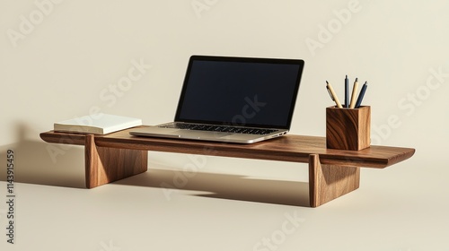 Wallpaper Mural Minimalist desk setup featuring laptop and notebook modern workspace clean design neutral tones professional environment Torontodigital.ca