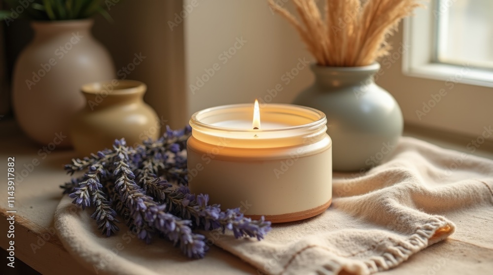 Handmade Soy Candle Product Shot with Dried Lavender Handmade Soy Candle Product Shot with Dried Lavender