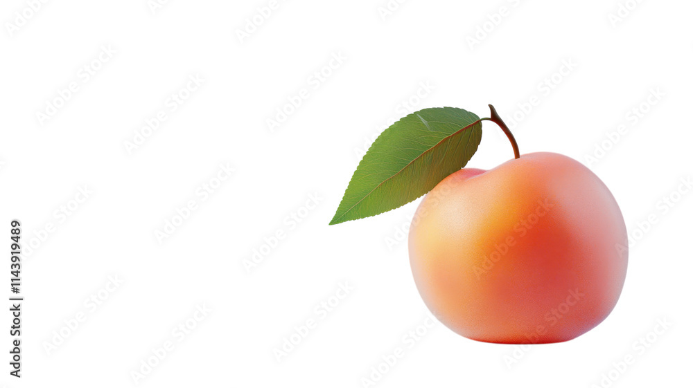 Fresh and Juicy Peach with a Leaf on a Clean White Background Ideal for Healthy Eating Promotion. Fresh and Juicy Peach with a Leaf on a Clean White Background Ideal for Healthy Eating Promotion.