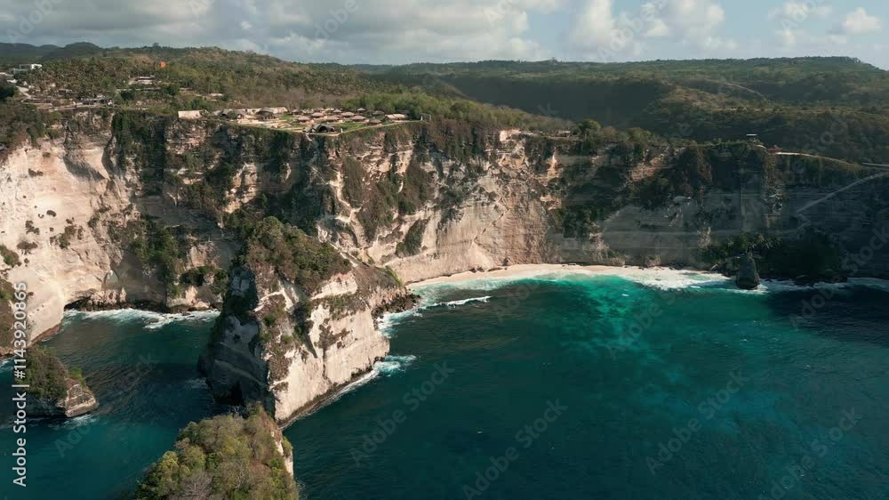 Scenery Landscape Of Diamond Beach On Nusa Penida Island In Bali, Indonesia. Aerial, Long Shot Scenery Landscape Of Diamond Beach On Nusa Penida Island In Bali, Indonesia. Aerial, Long Shot
