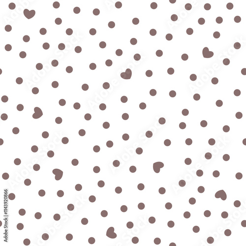 Groovy background with tiny hearts. Valentine day cheerful seamless pattern. Vector polka dot wallpaper with romantic vibes in mocha mousse color. Cute print for fabric, paper, clothes and accessories