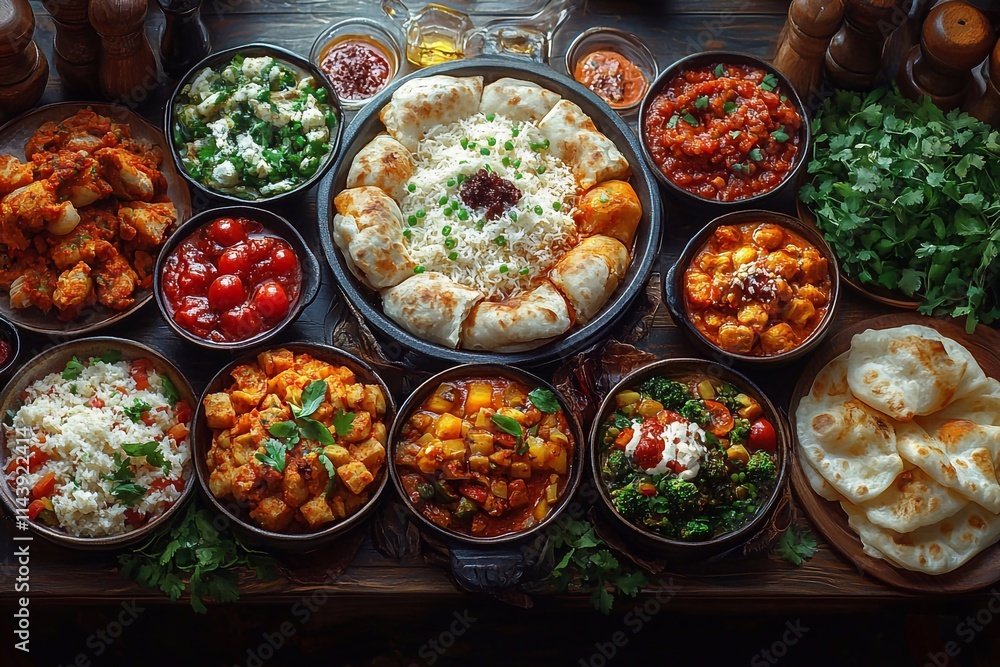 There is food on plates on a dark table background There is food on plates on a dark table background