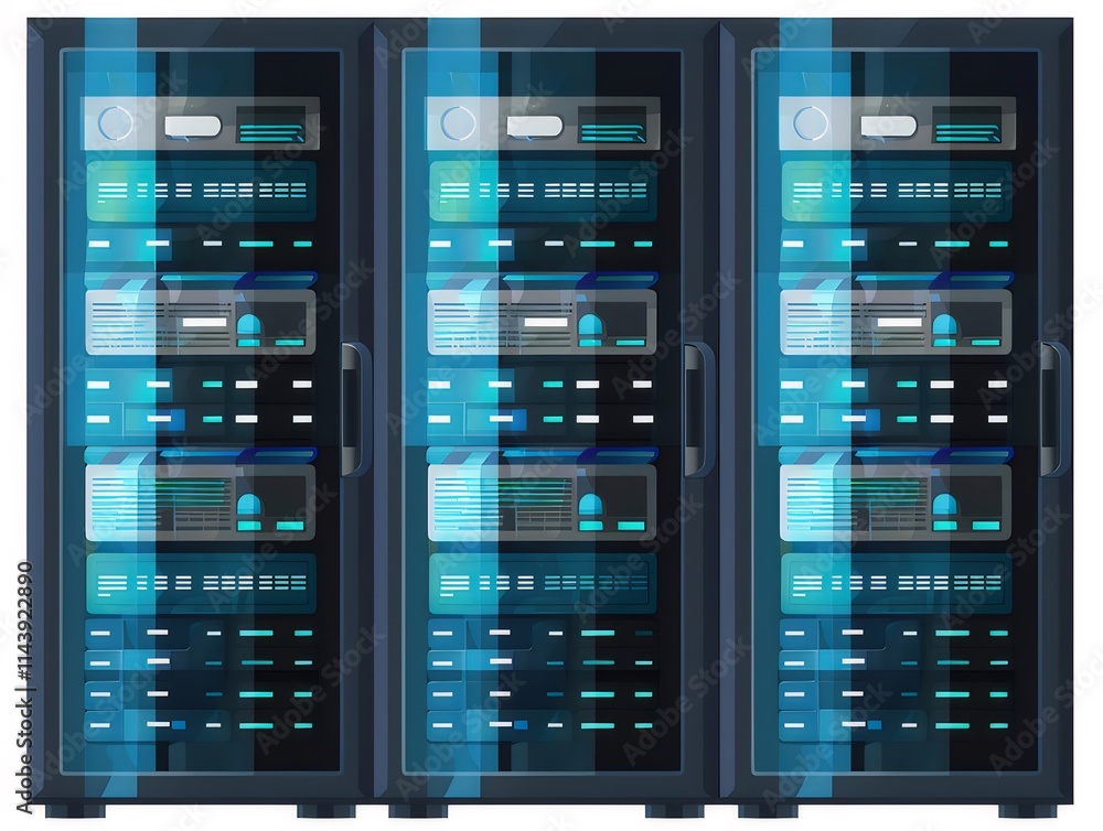 Three modern servers in a data center. Three modern servers in a data center.