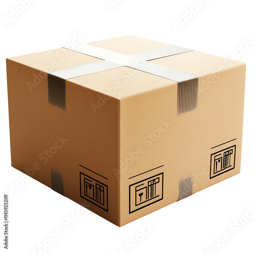 A closed cardboard box with packing tape ready for shipping or storage, ideal for delivery and shipping needs.,transparent background photo