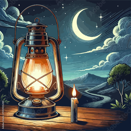 lantern on the wall illustration