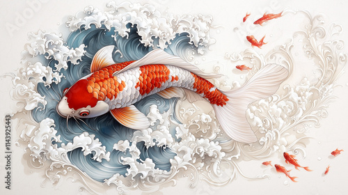 Koi Fish in Serene Waves: A...