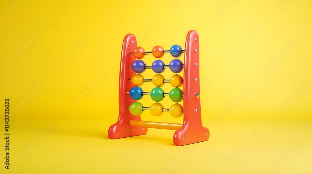 Colorful abacus toy on yellow background.