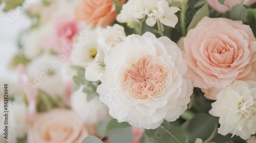 Soft pastel roses and blooms in close view. 
