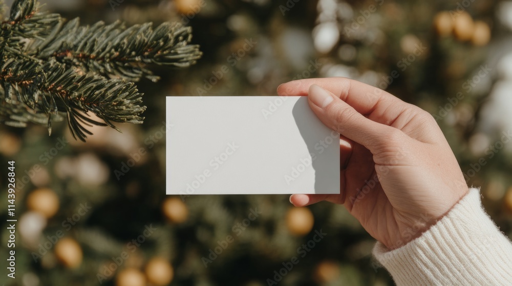 Mockup blank card in hand with festive background.
Mockup blank card in hand with festive background.