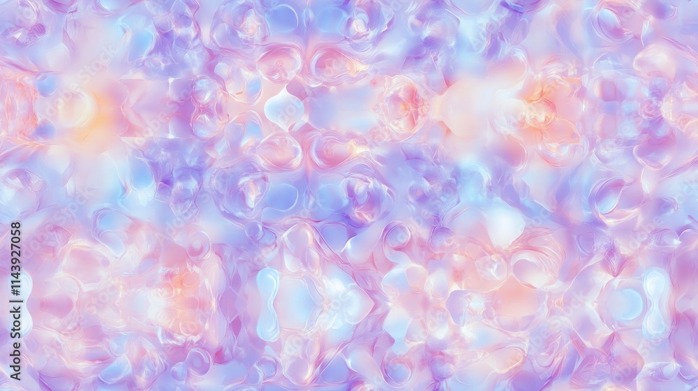 Fototapeta premium Seamless pattern with a holographic liquid crystal texture, a beautiful backdrop, abstract soft pink and purple tones, creating a delicate and dreamy floral pattern. 
