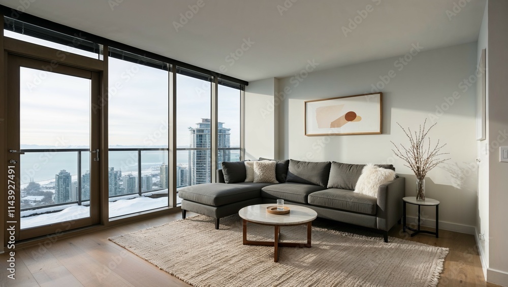 This sentence captures the essence of a modern living space with key elements like the sofa, armchair, and natural light This sentence captures the essence of a modern living space with key elements like the sofa, armchair, and natural light
