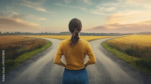 Wallpaper Mural Woman standing at a crossroads, facing a difficult decision. Torontodigital.ca